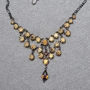 Gunmetal Chandelier Amber Rhinestone Crystal Statement Necklace